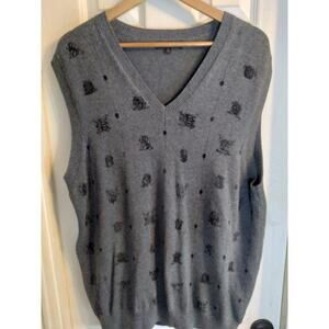 Express Design Studio Men's Sweater Vest Gray Shields Sz XL 100% Cotton
